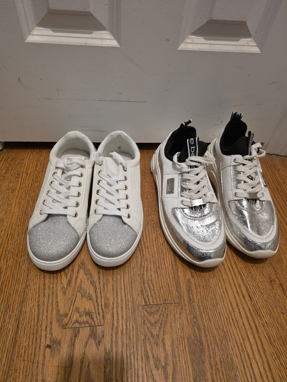 Womens White Sneakers with Silver Accents - Stylish Everyday Shoes